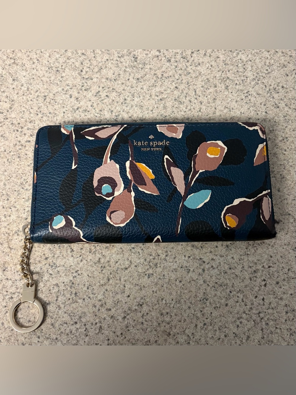 kate spade Navy Floral Zip-Around Wallet with Keyring